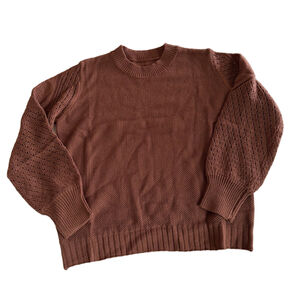 Women's Open Knit Brown Long Sleeve Lightweight Sweater #260242